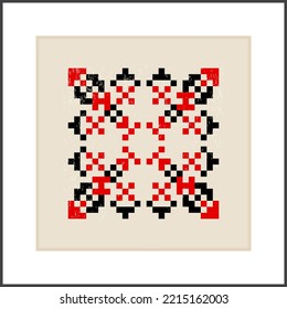 Traditional Ukrainian knitted embroidery art, ethnic mandala ornament vyshyvanka