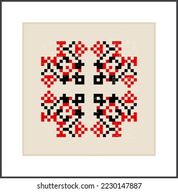 Traditional Ukrainian knitted embroidery art, ethnic mandala ornament vyshyvanka