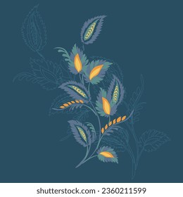 Traditional Ukrainian painting of Petrykivka. Elements of floral ornament. Decorative composition