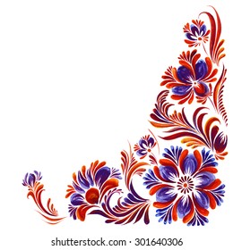 Traditional Ukrainian vector ornament, 
Petrikovskaya painting with flowers