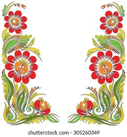 Traditional Ukrainian vector ornament, 
Petrikovskaya painting with flowers