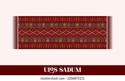 The traditional ulos design of the Batak tribe is diverse or called Ulos Sadum. With a contrasting combination of red and black. Medan, North Sumatera.