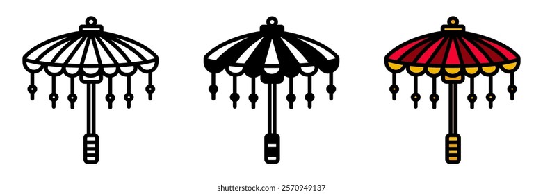 Traditional umbrella represents protection and cultural artistry, often decorated with intricate designs and vibrant colors.