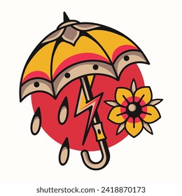 Traditional umbrella tattoo vector design