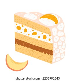 Traditional Uruguayan cake chaja in cartoon flat style. Hand drawn vector illustration of sponge cake with peaches and caramel, folk cuisine, Latin America sweet