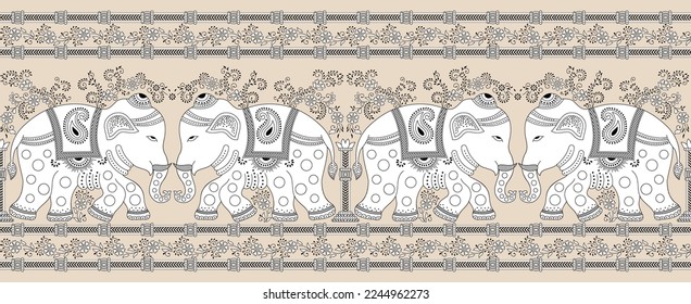 Traditional vector Asian elephant border design