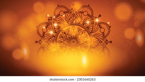 Traditional Vector Background for designs. Colorful Henna Mandala. yellow and gold color. Dwali art. Round Ornate Henna Mandala Design Background. 