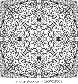Traditional vector background. Pattern with mandala. Oriental black and white ornament. Template for carpet, textile, tile, shawl.
