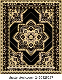 Traditional vector carpet design with mandala. Vintage pattern with frame. Ornamental template for textile, rug, tapestry.