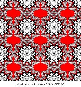 Traditional vector and colorful pattern. Classic oriental pattern over white, red and black colors. Damask seamless ornament.