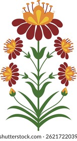 Traditional vector flower motif. Hand drawn vector flower plant illustrations.