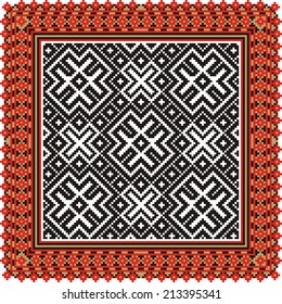 Traditional vector folk knitted red, gold and black embroidery pattern from Ukraine and Russia