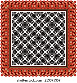Traditional vector folk knitted red, gold and black embroidery pattern from Ukraine and Russia