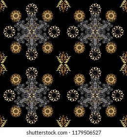 Traditional vector and golden pattern. Classic oriental pattern over black, gray and beige colors. Damask seamless ornament.