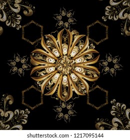 Traditional vector and golden pattern. Classic oriental pattern over black, brown and beige colors. Damask seamless ornament.