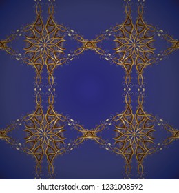 Traditional vector and golden pattern. Classic oriental pattern over violet, blue and brown colors. Damask seamless ornament.