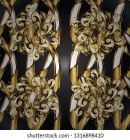Traditional vector and golden pattern. Classic oriental pattern over gray and brown colors. Damask seamless ornament.