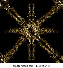 Traditional vector and golden pattern. Classic oriental pattern over brown and black colors. Damask seamless ornament.