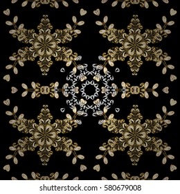 Traditional vector and golden pattern. Classic oriental background with white doodles. Damask seamless ornament.