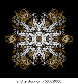 Traditional vector and golden pattern. Classic oriental background with white doodles. Damask ornament.