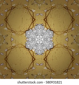 Traditional vector and golden pattern. Classic oriental pattern over yellow background. Damask ornament.