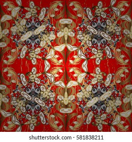 Traditional vector and golden pattern. Classic oriental pattern over red background. Damask ornament.
