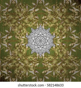 Traditional vector and golden pattern. Classic oriental background with white doodles. Damask ornament.