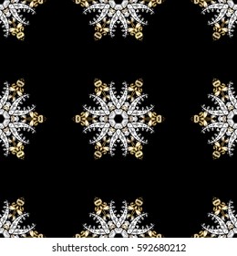 Traditional vector and golden pattern. Classic oriental background with white doodles. Damask ornament.