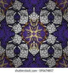 Traditional vector and golden pattern. Classic oriental background with white doodles. Damask seamless ornament.
