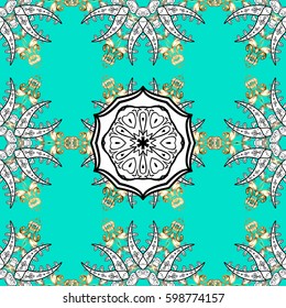 Traditional vector and golden pattern. Classic oriental background with white doodles. Damask seamless ornament.
