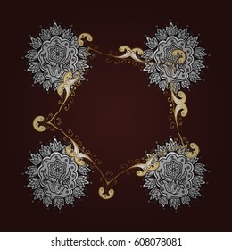 Traditional vector and golden pattern. Classic oriental background with white doodles. Damask seamless ornament.