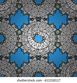 Traditional vector and golden pattern. Classic oriental background with white doodles. Damask seamless ornament.
