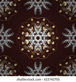 Traditional vector and golden pattern. Classic oriental background with white doodles. Damask seamless ornament.