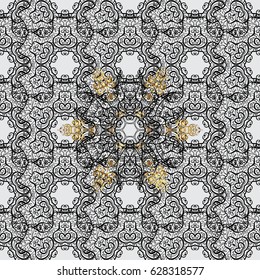 Traditional vector and golden pattern. Classic oriental pattern over gray background. Damask seamless ornament.