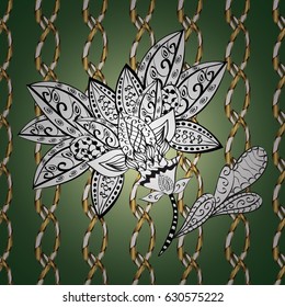 Traditional vector and golden pattern. Classic oriental background with white doodles. Damask seamless ornament.