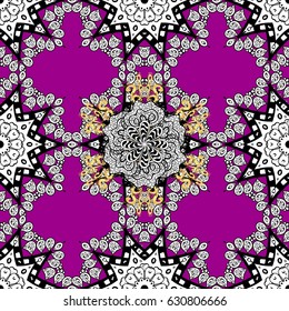 Traditional vector and golden pattern. Classic oriental background with white doodles. Damask seamless ornament.