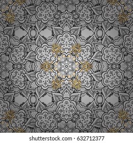 Traditional vector and golden pattern. Classic oriental background with white doodles. Damask seamless ornament.