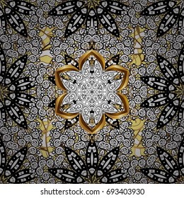 Traditional vector and golden pattern. Classic oriental pattern over background. Damask seamless ornament.