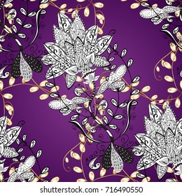 Traditional vector and golden pattern. Classic oriental background with white doodles. Damask ornamental ornament.