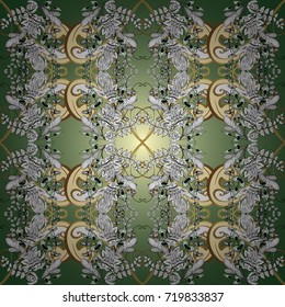 Traditional vector and golden pattern. Classic oriental background with white doodles. Damask ornamental ornament.