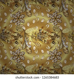 Traditional vector and golden pattern. Damask seamless ornament. Classic oriental pattern over beige and yellow colors.