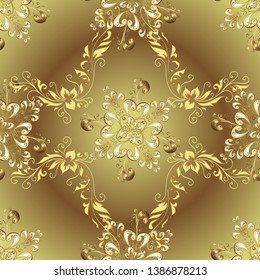 Traditional vector and golden pattern. Damask seamless ornament. Classic oriental pattern over brown and neutral colors.