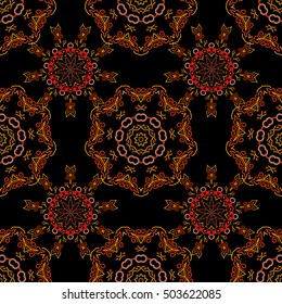 Traditional vector gothic damask background. Orange seamless background flower ornament pattern. Abstract arabesque background for greeting card, presentation or wedding invitations.