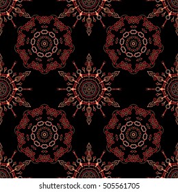 Traditional vector gothic damask background. Red seamless background flower ornament pattern. Abstract arabesque background for greeting card, presentation or wedding invitations.