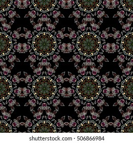 Traditional vector gothic damask background. Green seamless background flower ornament pattern. Abstract arabesque background for greeting card, presentation or wedding invitations.