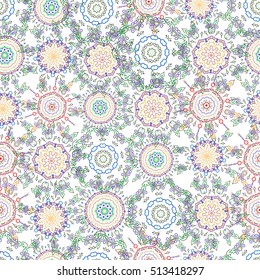 Traditional vector gothic damask background. Blue and green seamless background flower ornament pattern. Abstract arabesque background for greeting card, presentation or wedding invitations.