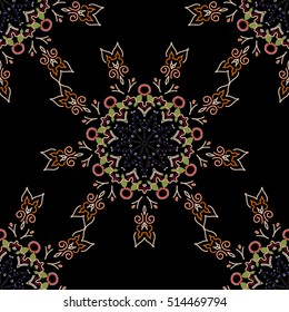 Traditional vector gothic damask background. Orange, gray and beige seamless background flower ornament pattern. Abstract arabesque background for greeting card, presentation or wedding invitations.