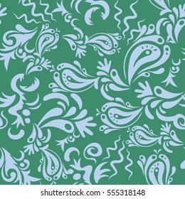 Traditional vector gothic damask background. Neutral and green seamless background flower ornament pattern. Abstract arabesque background for greeting card, presentation or wedding invitations.