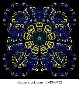 Traditional vector gothic damask background. Yellow, green and blue seamless background flower ornament pattern. Abstract arabesque background for greeting card, presentation or wedding invitations.