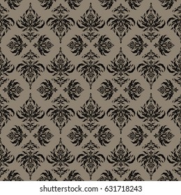 Traditional vector gothic damask background. Black and beige seamless background ornament pattern. Abstract arabesque background for greeting card, presentation or wedding invitations.